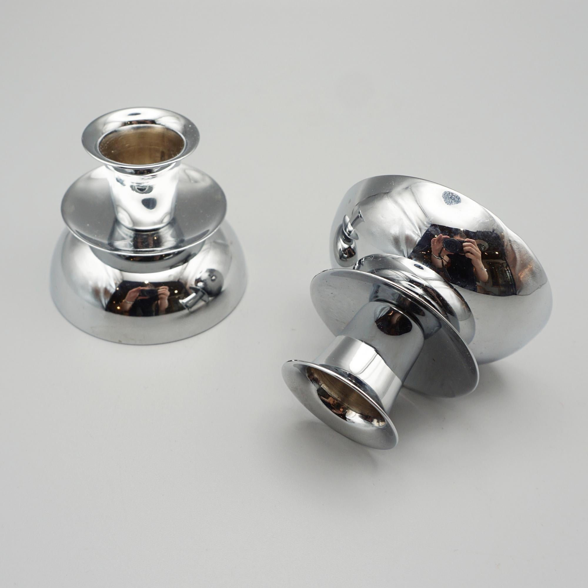 20th Century Pair of Chromed Metal Candlesticks For Sale