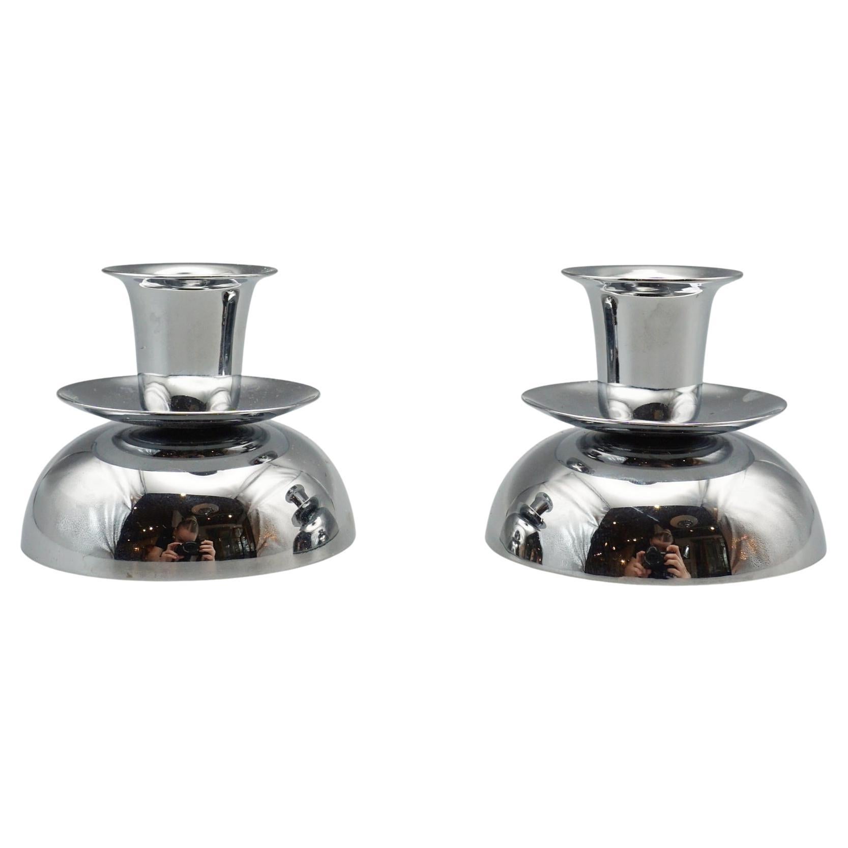 Pair of Chromed Metal Candlesticks
