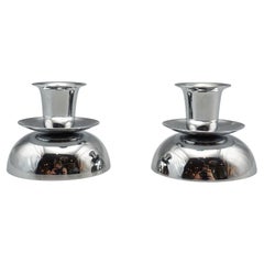 Pair of Chromed Metal Candlesticks