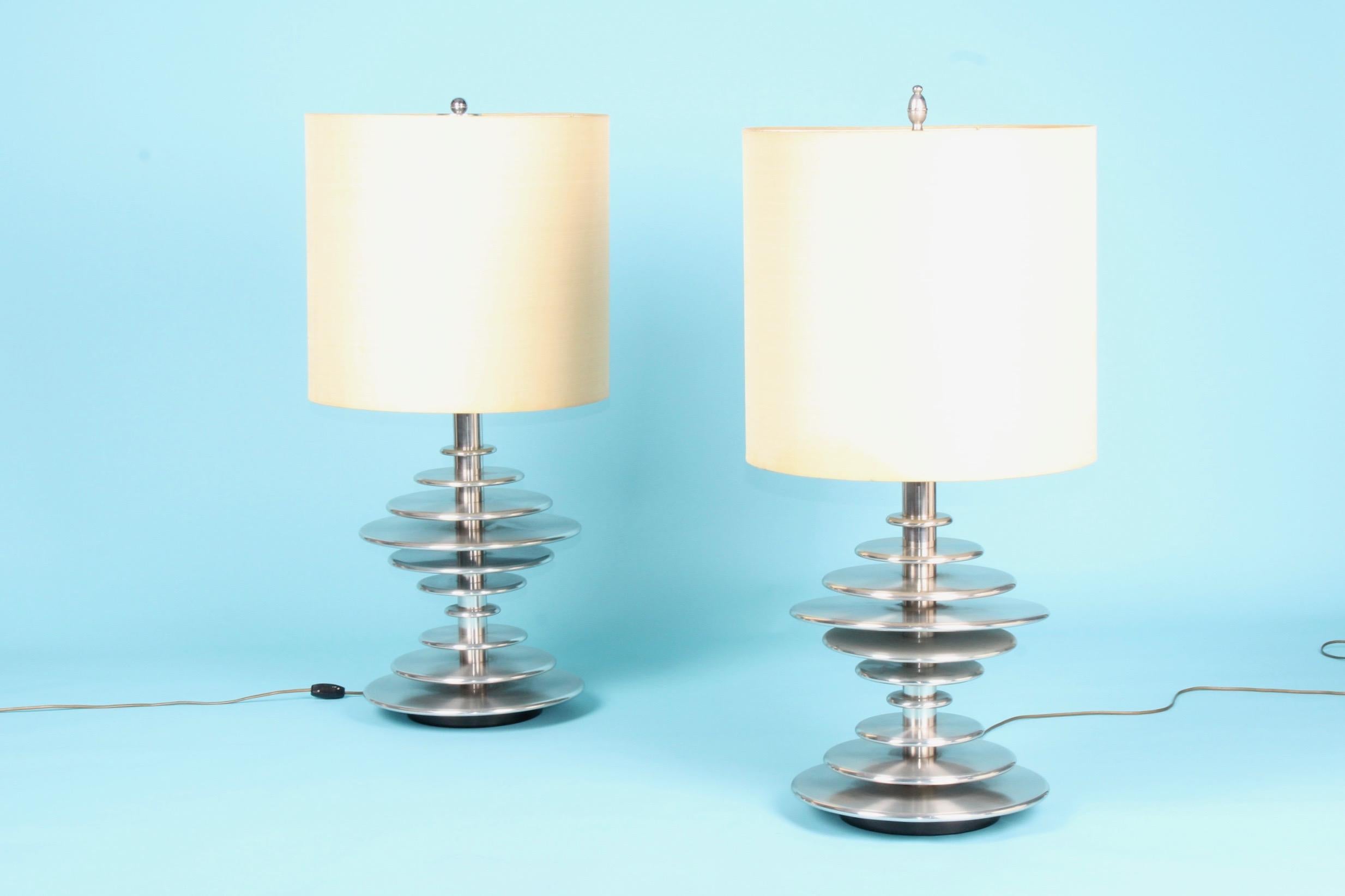 European Pair of Chromed Metal Table Lamp