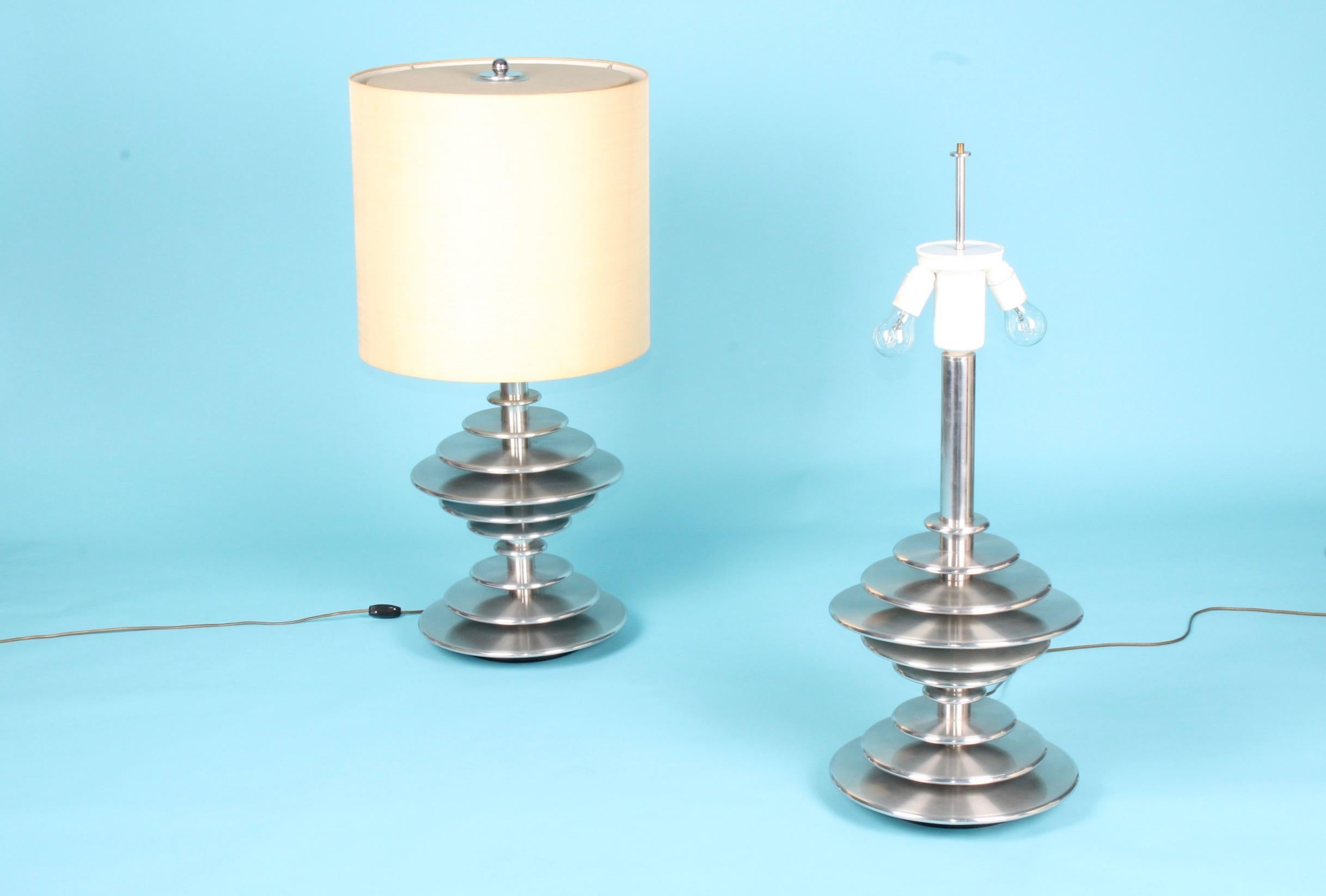 Pair of Chromed Metal Table Lamp 2