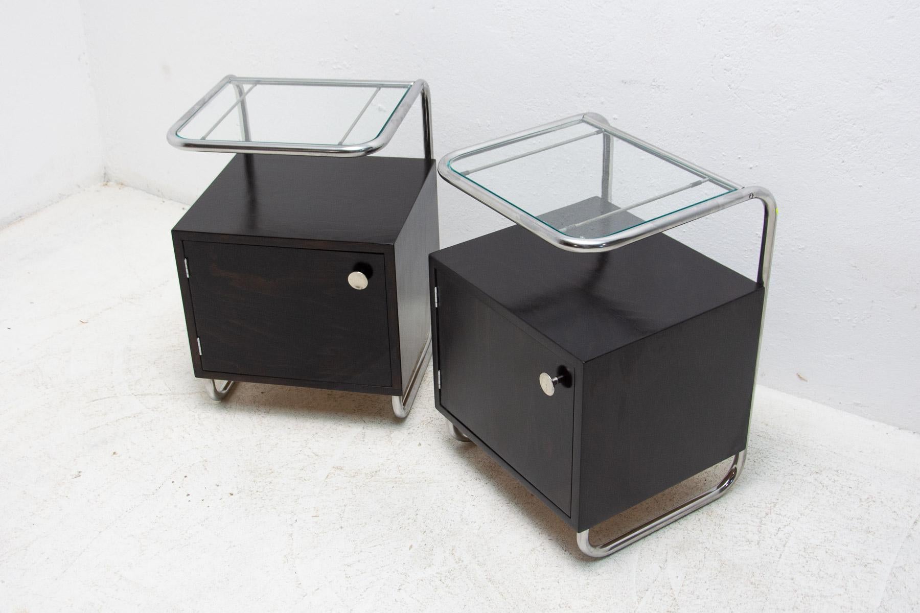 Pair of Chromed Night Stands by Kovona, 1950’s, Czechoslovakia In Good Condition In Prague 8, CZ