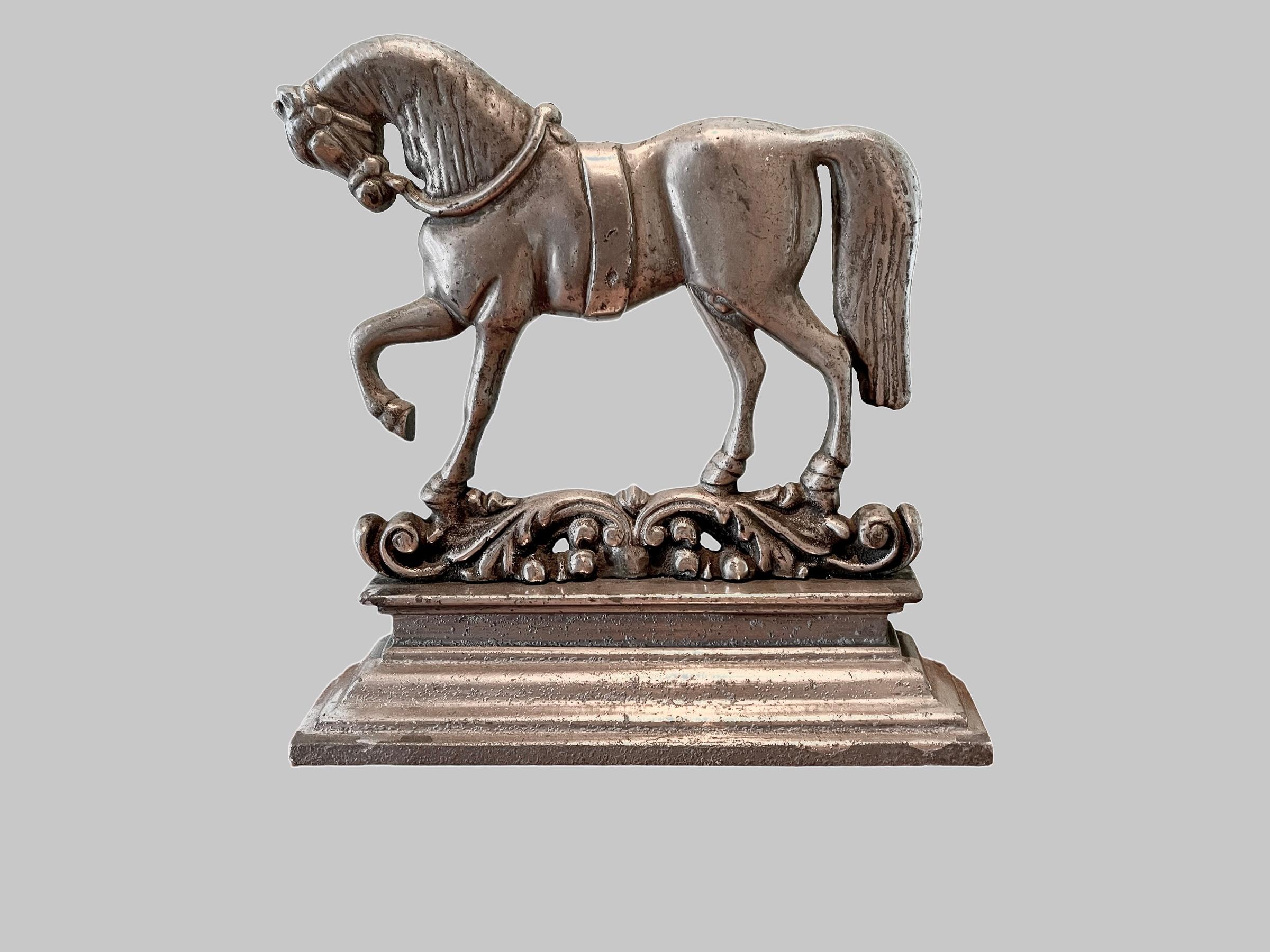20th Century Chromed Pewter Prancing Horses Door Stops For Sale