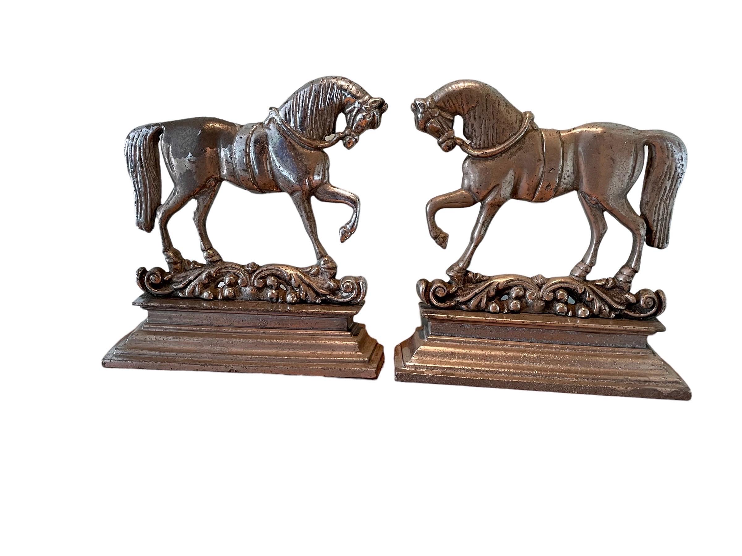 Chromed Pewter Prancing Horses Door Stops In Good Condition For Sale In Cranbrook, Kent
