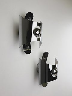 Pair of chromed space age wall lights, Italy, 1970's
