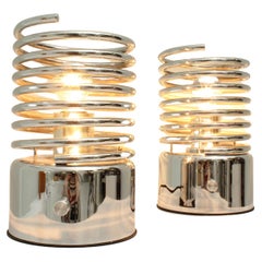 Pair of Chromed Spiral Table Lamps from 1970's