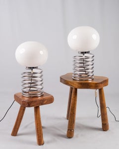 Pair of chromed spring table lamps by Les Galeries Lafayette, France, 1970s