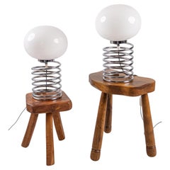 Pair of chromed spring table lamps by Les Galeries Lafayette, France, 1970s