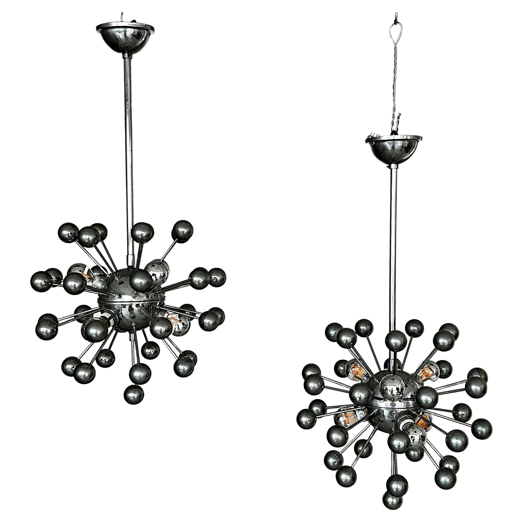 Chromed "Sputnik" Space Age Pendant Lamps, 1960s Italian Decorative  Chandelier For Sale at 1stDibs