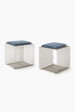 Pair of Chromed Steel 'Cube' Stools by Verner Panton for Fritz Hansen