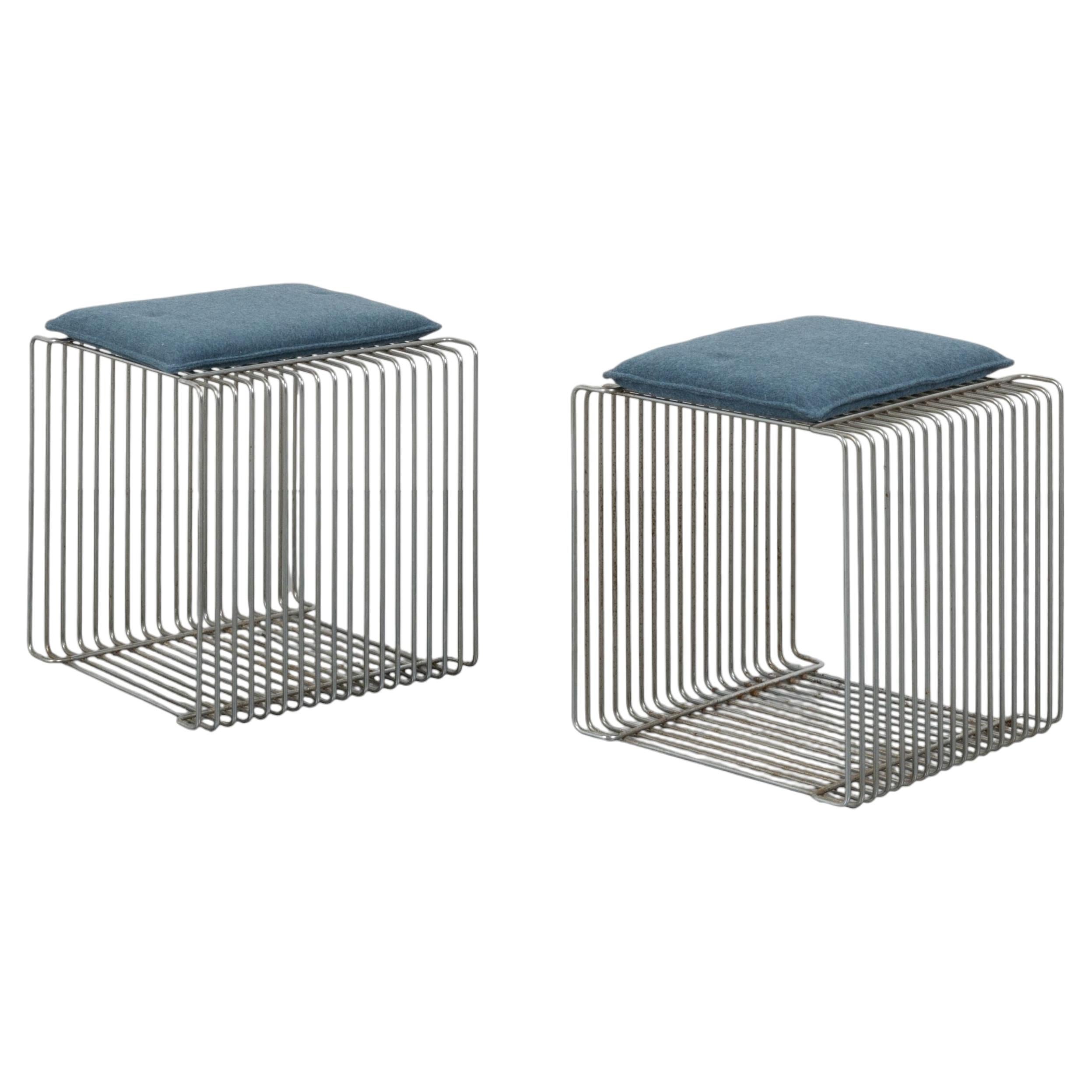 Pair of Chromed Steel 'Cube' Stools by Verner Panton for Fritz Hansen