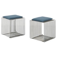 Pair of Chromed Steel 'Cube' Stools by Verner Panton for Fritz Hansen