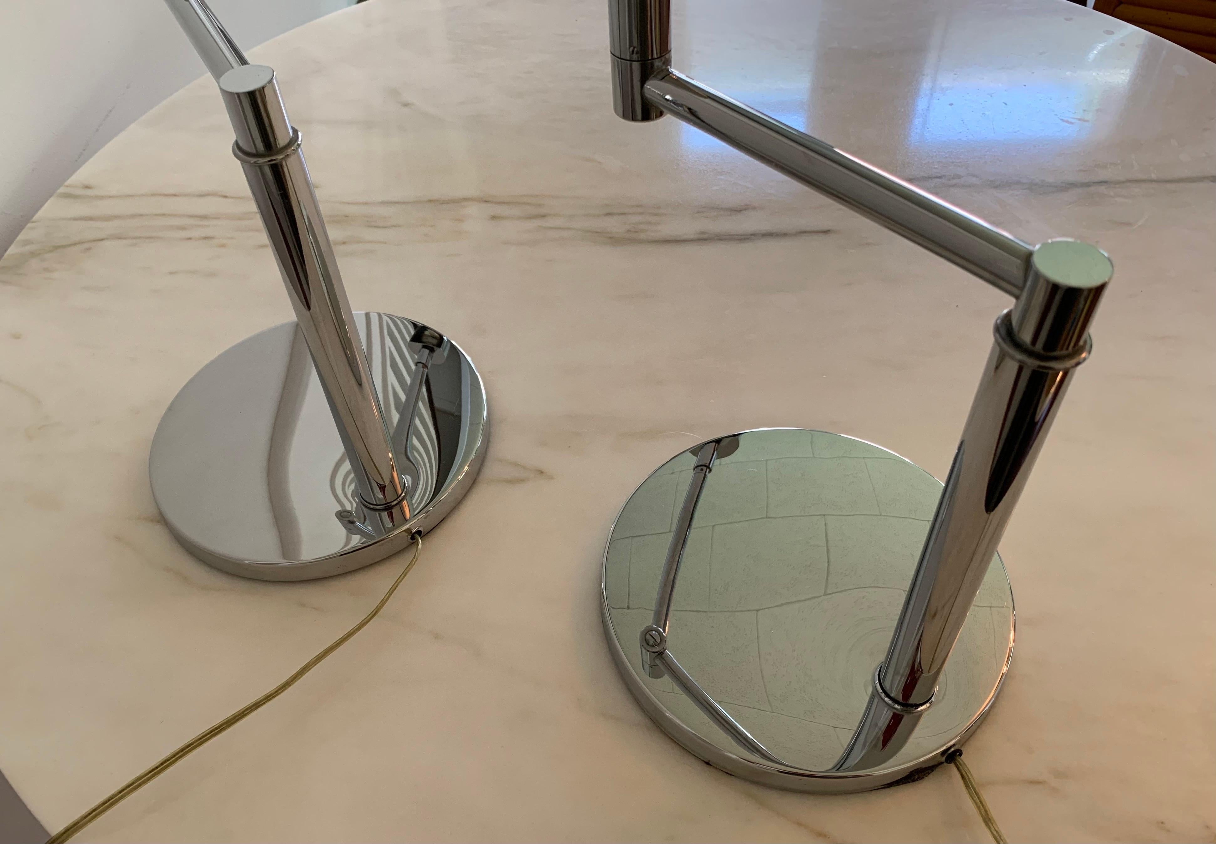 Hand-Crafted Pair of Chromed Steel Koch and Lowy Articulating Desk Lamps 