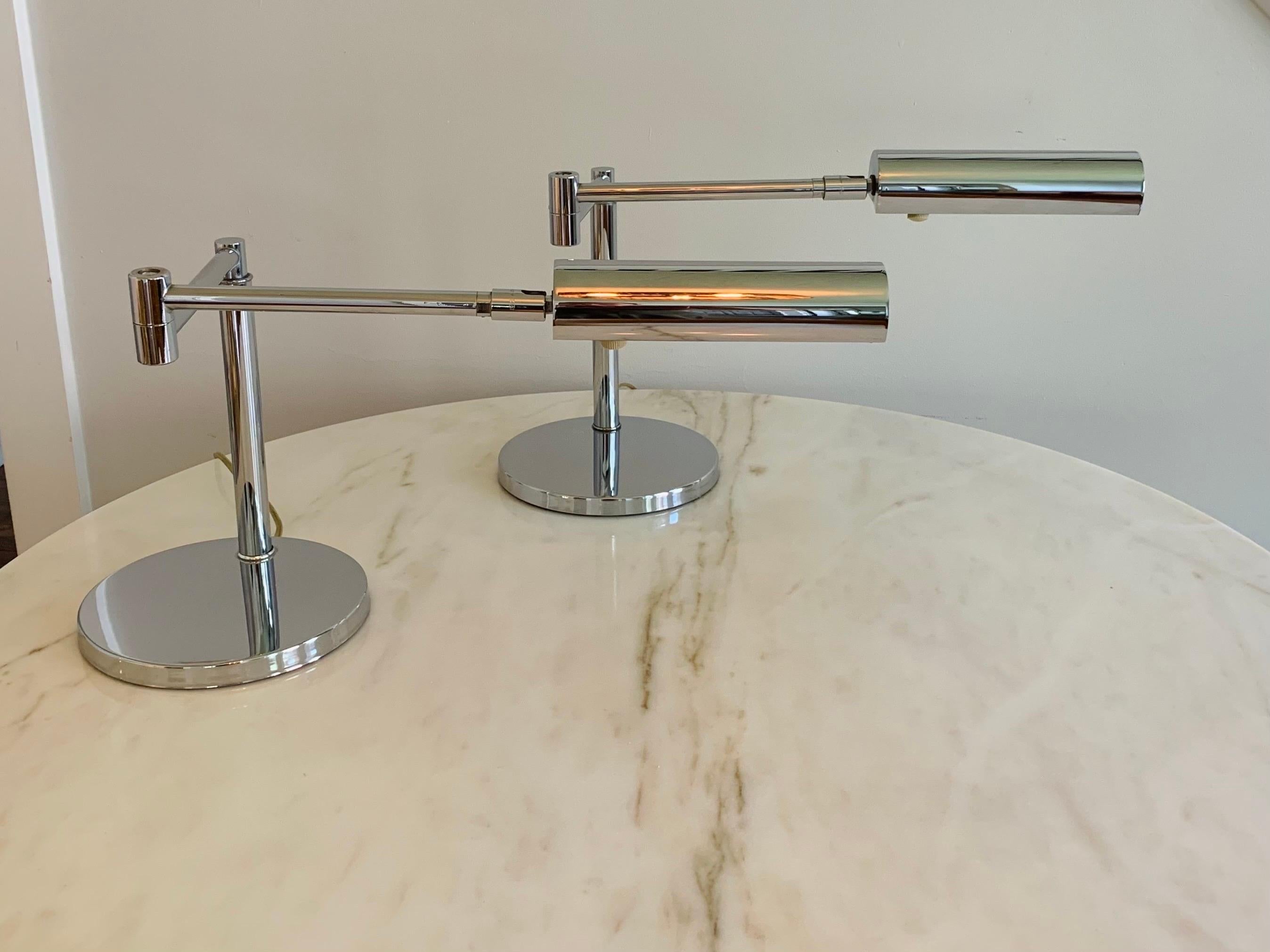 Late 20th Century Pair of Chromed Steel Koch and Lowy Articulating Desk Lamps 