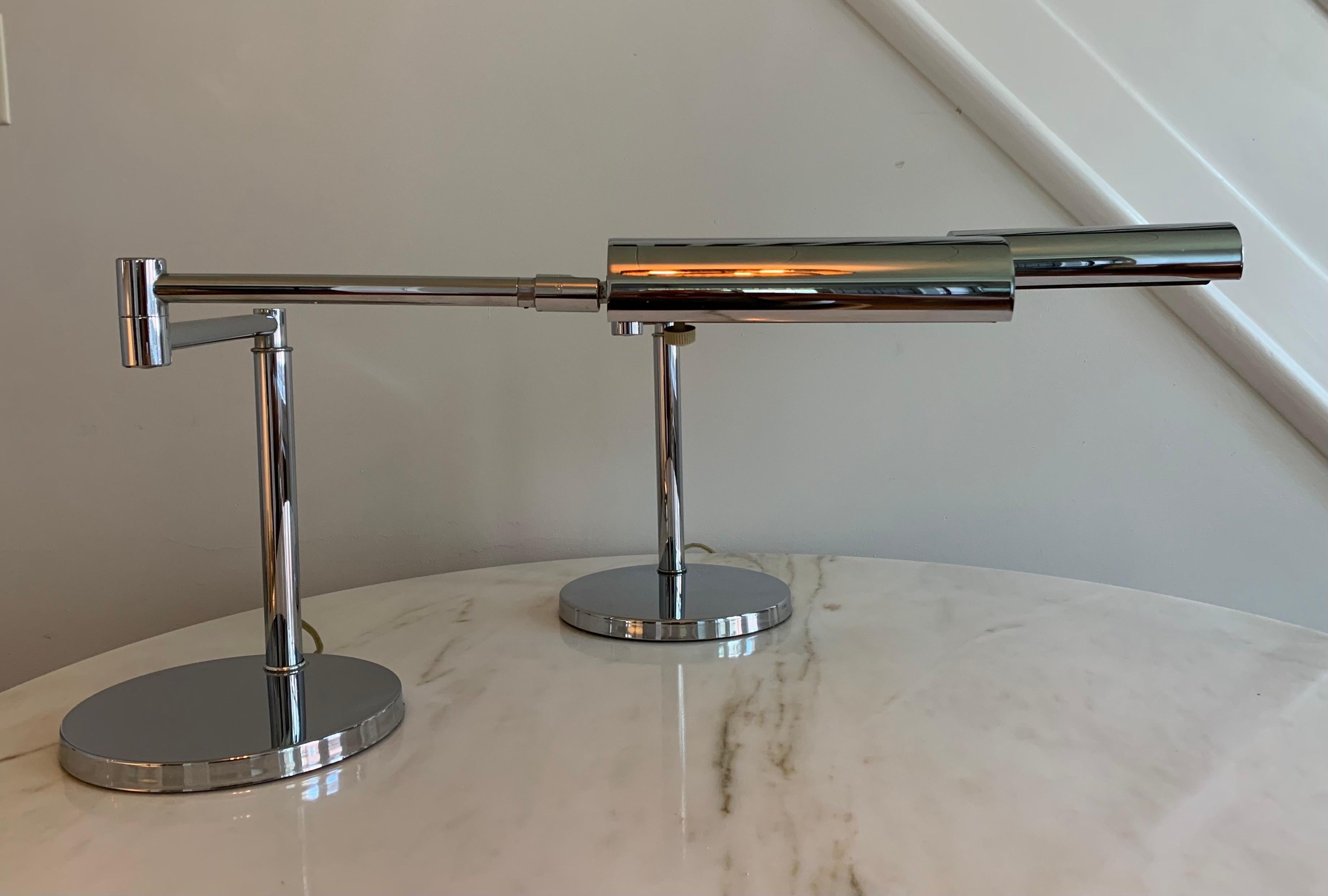 Pair of Chromed Steel Koch and Lowy Articulating Desk Lamps  2