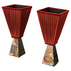 Paire de lampes de bureau en acier chromé avec nos abat-jour doubles couleur, 1970