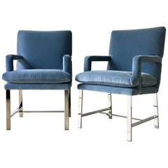 Pair of Chromium Steel Framed Carver Armchairs, Late 1970s