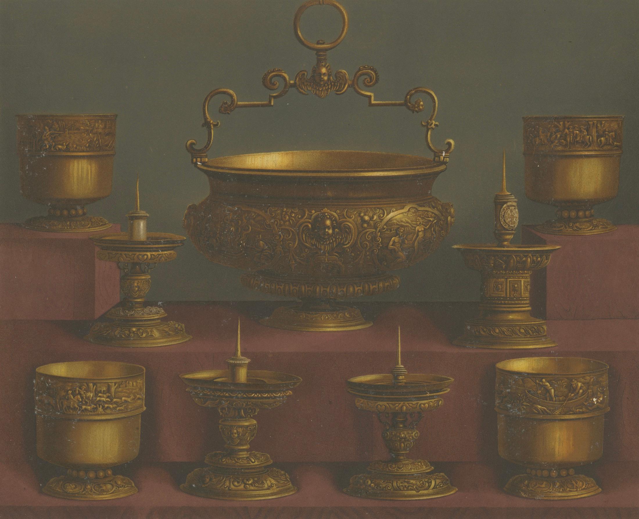 Pair of Chromolithographs of Bavarian Royal Chapel Objects, 1874