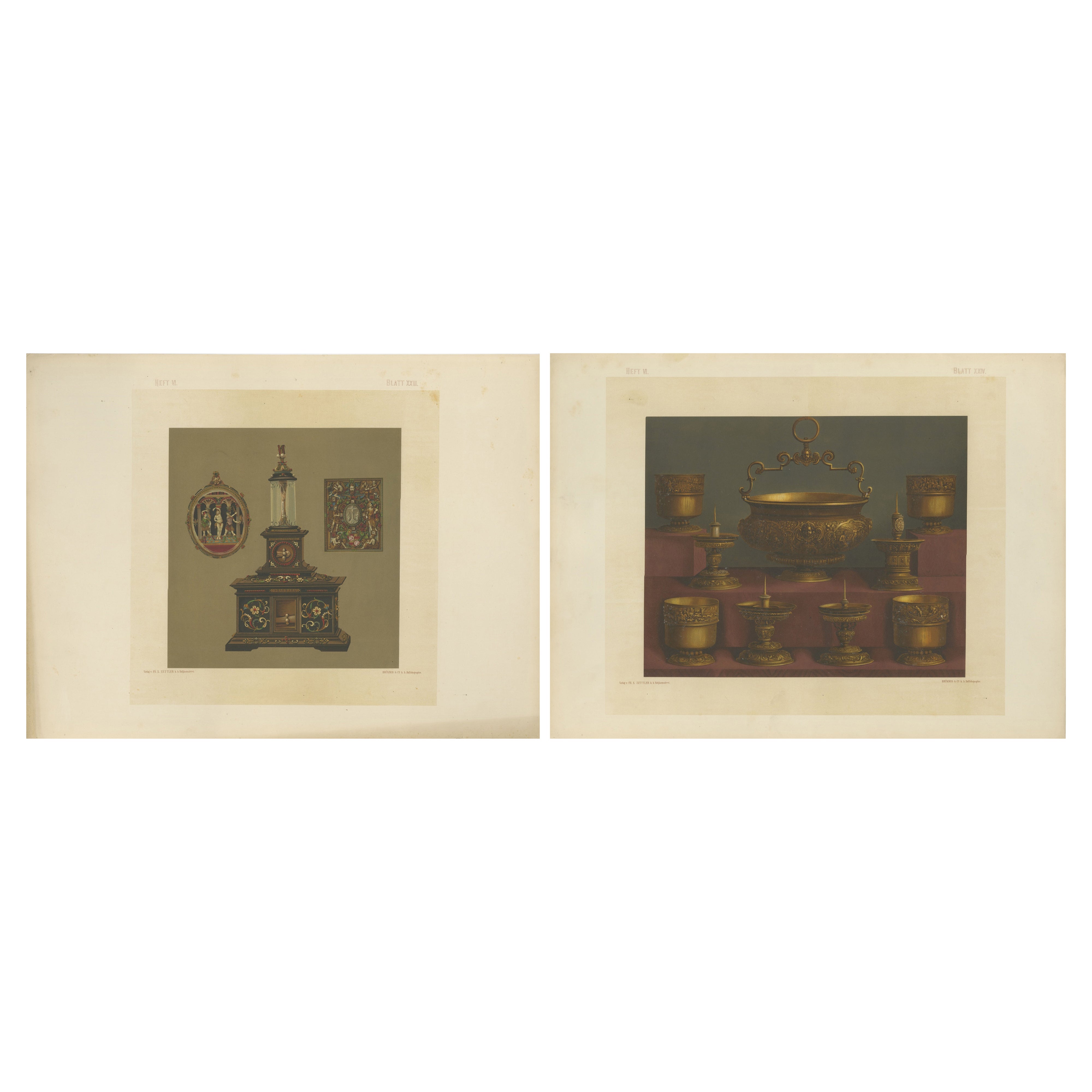 Pair of Chromolithographs of Bavarian Royal Chapel Objects, 1874