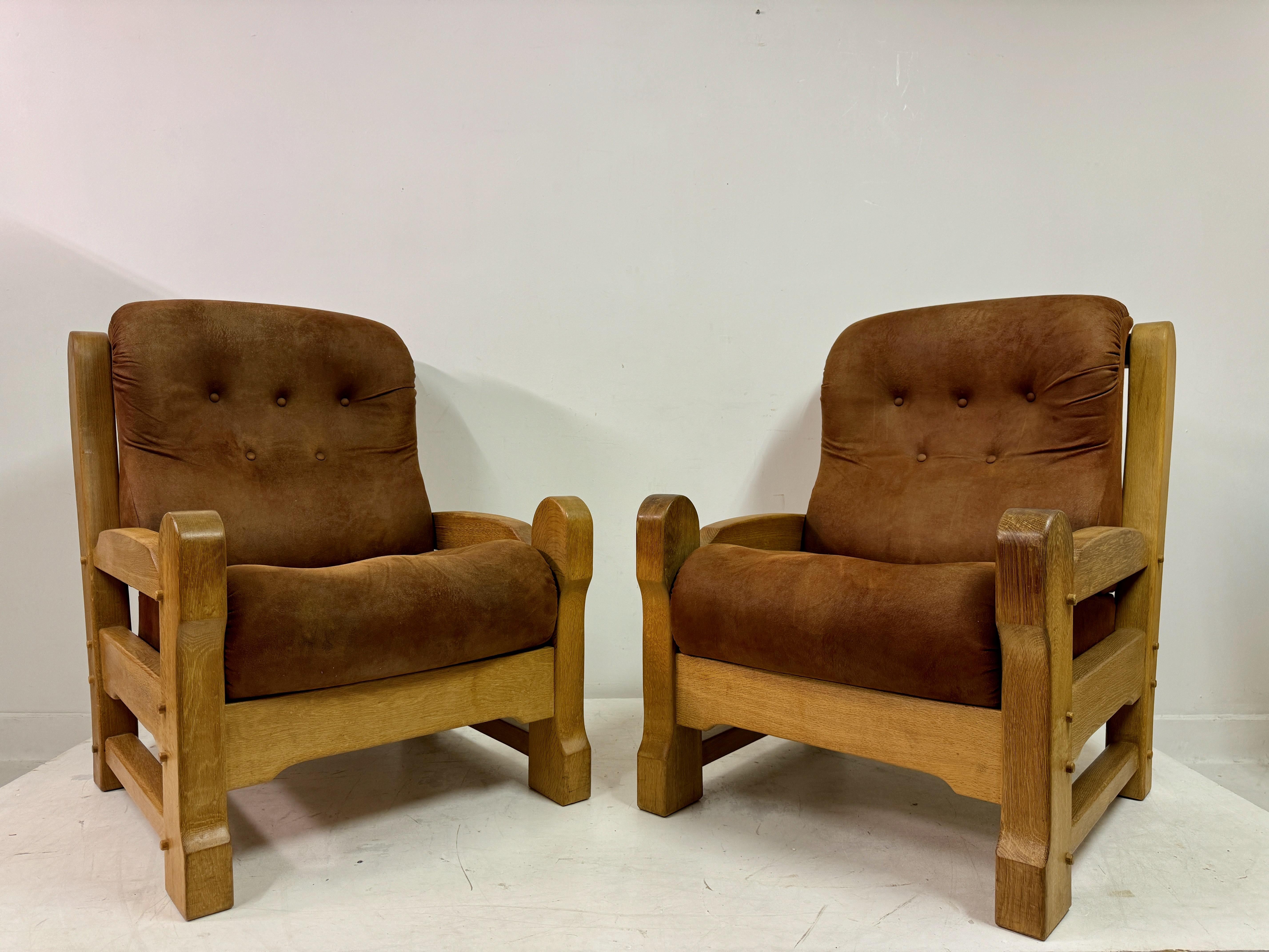 Coppia di robuste poltrone brutaliste degli anni '60 in Oak in vendita 4