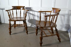 Pair of Chunky Elm Smokers Bow Office or Desk Chairs