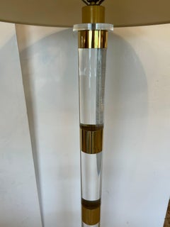 Pair of Chunky Midcentury Modern Lucite and Brass Floor Lamps