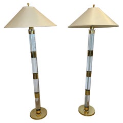 Vintage Pair of Chunky Midcentury Modern Lucite and Brass Floor Lamps