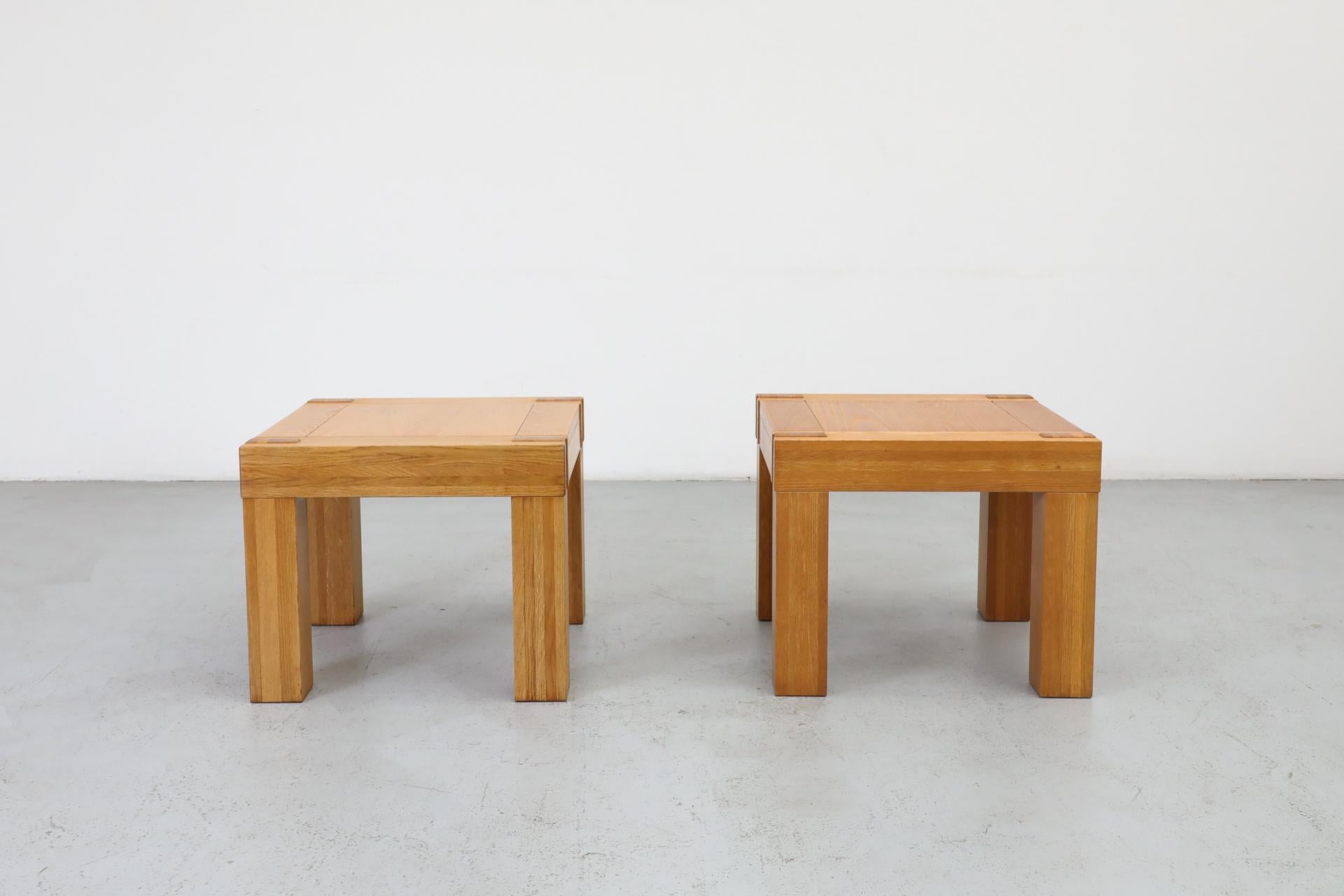 Mid-Century Modern Pair of Chunky Square Mintjens Oak Side Tables with Box Joints