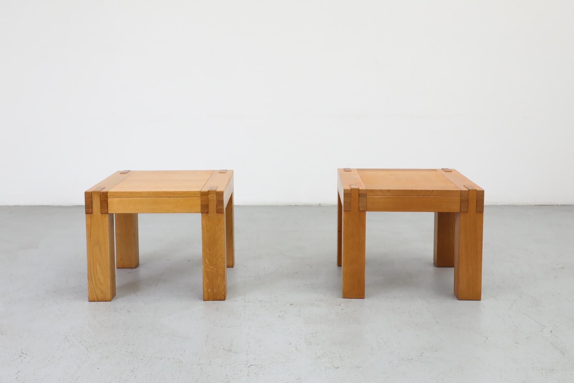 Pair of Chunky Square Mintjens Oak Side Tables with Box Joints In Good Condition In Los Angeles, CA