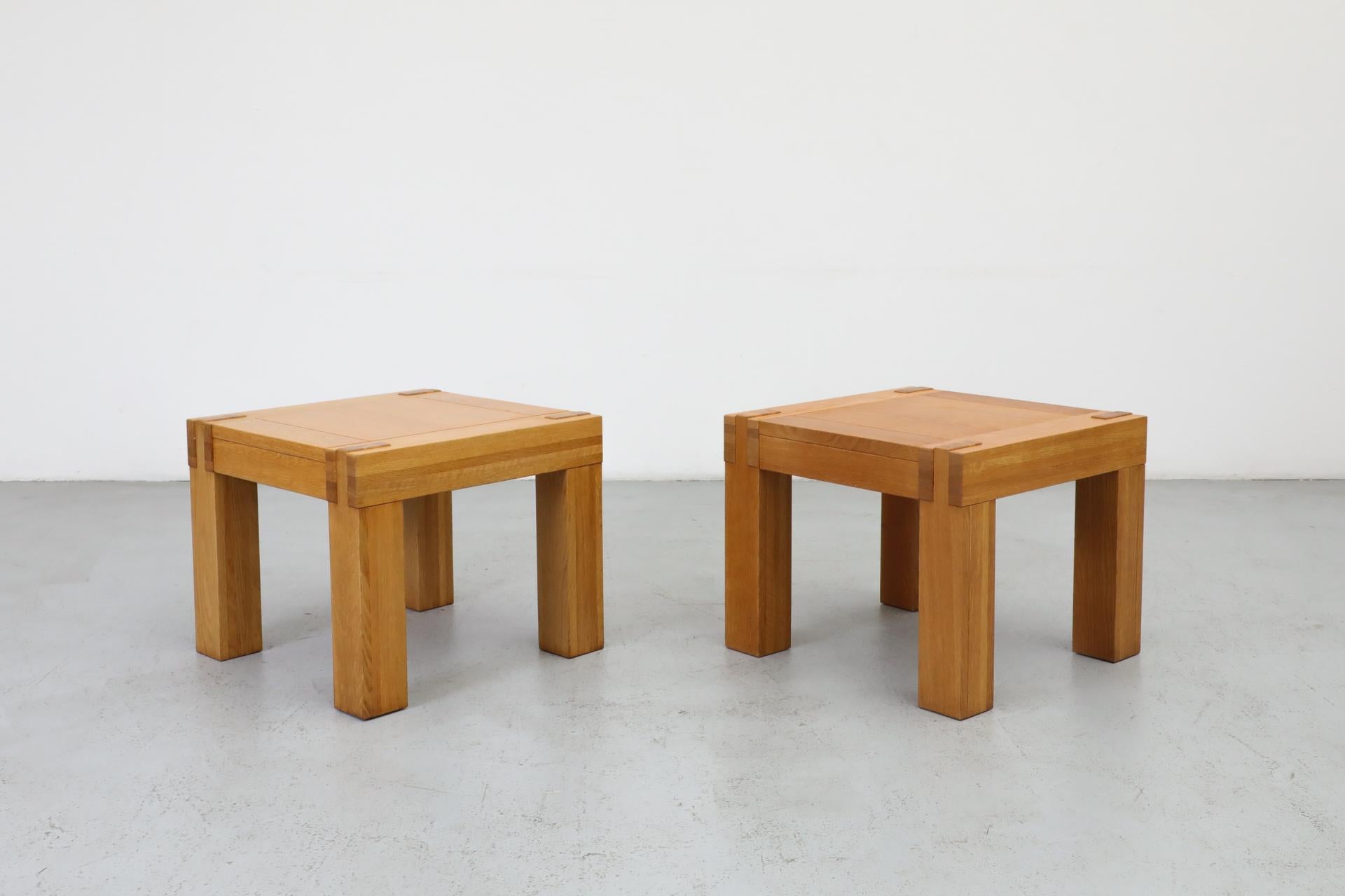 20th Century Pair of Chunky Square Mintjens Oak Side Tables with Box Joints