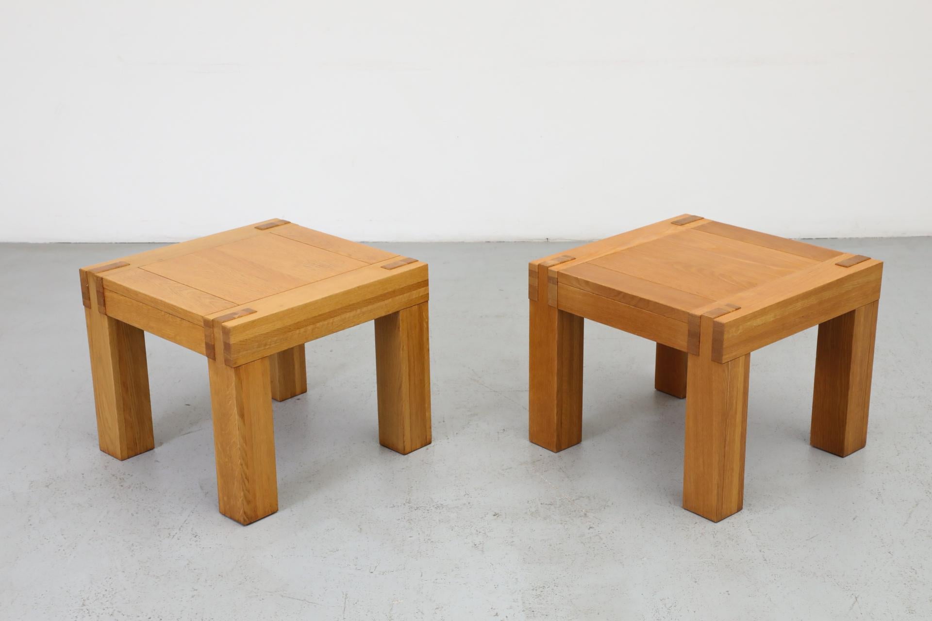 Pair of Chunky Square Mintjens Oak Side Tables with Box Joints 1