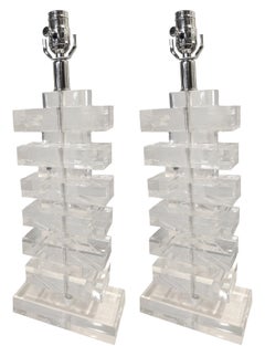 Pair of Lucite Stacked Geometric Lamps