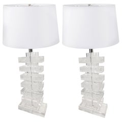 Vintage Pair of Lucite Stacked Geometric Lamps