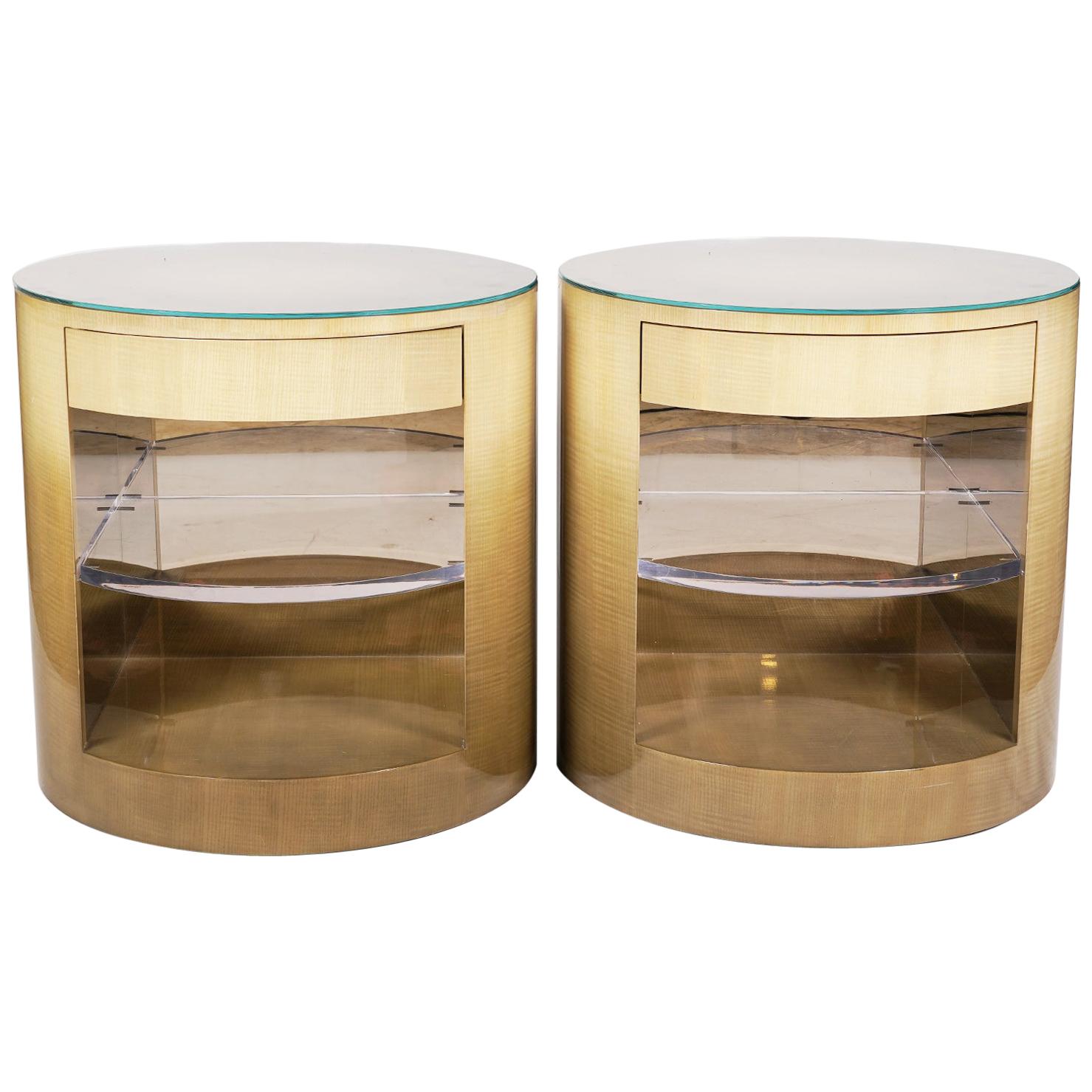 Pair of Cilindro Side Tables Designed by Sally Sirkin Lewis for J. Robert Scott