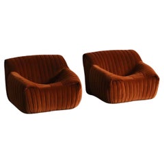 Pair Of Cinna Sandra Lounge Chairs In Velvet By Annie Hieronimus, 1970s