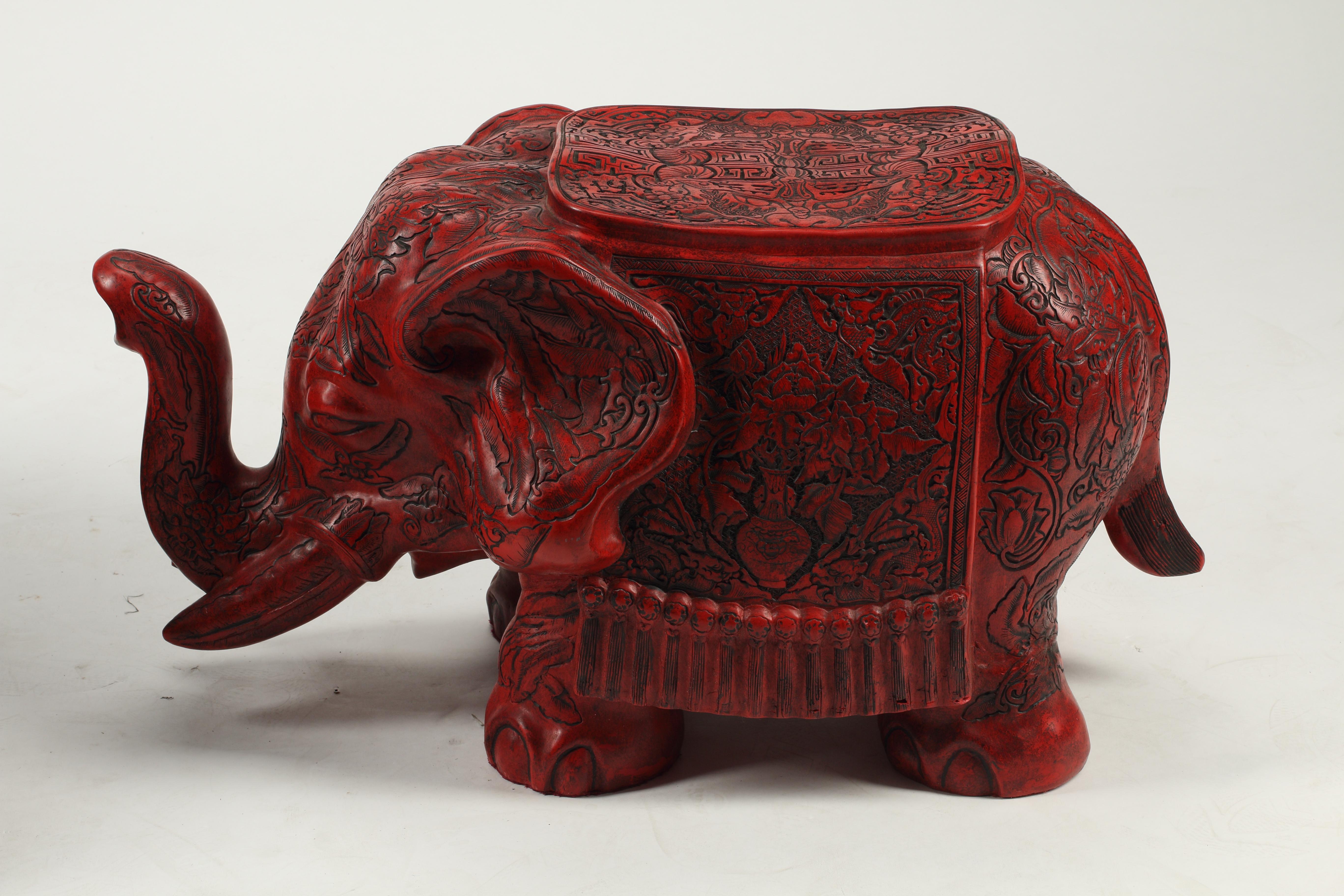 Pair of Cinnabar Style Elephant Stools In Good Condition For Sale In El Monte, CA