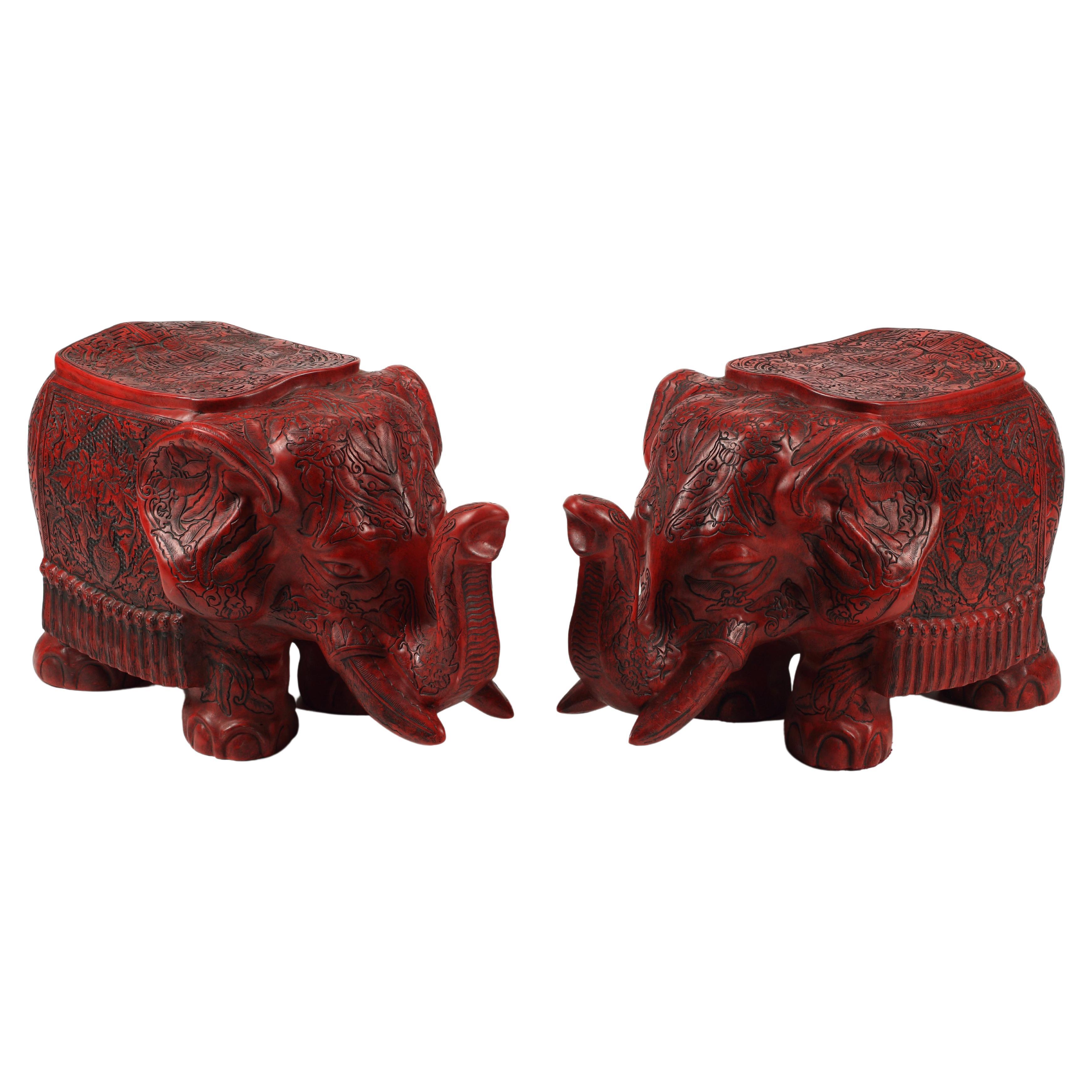 Pair of Cinnabar Style Elephant Stools For Sale