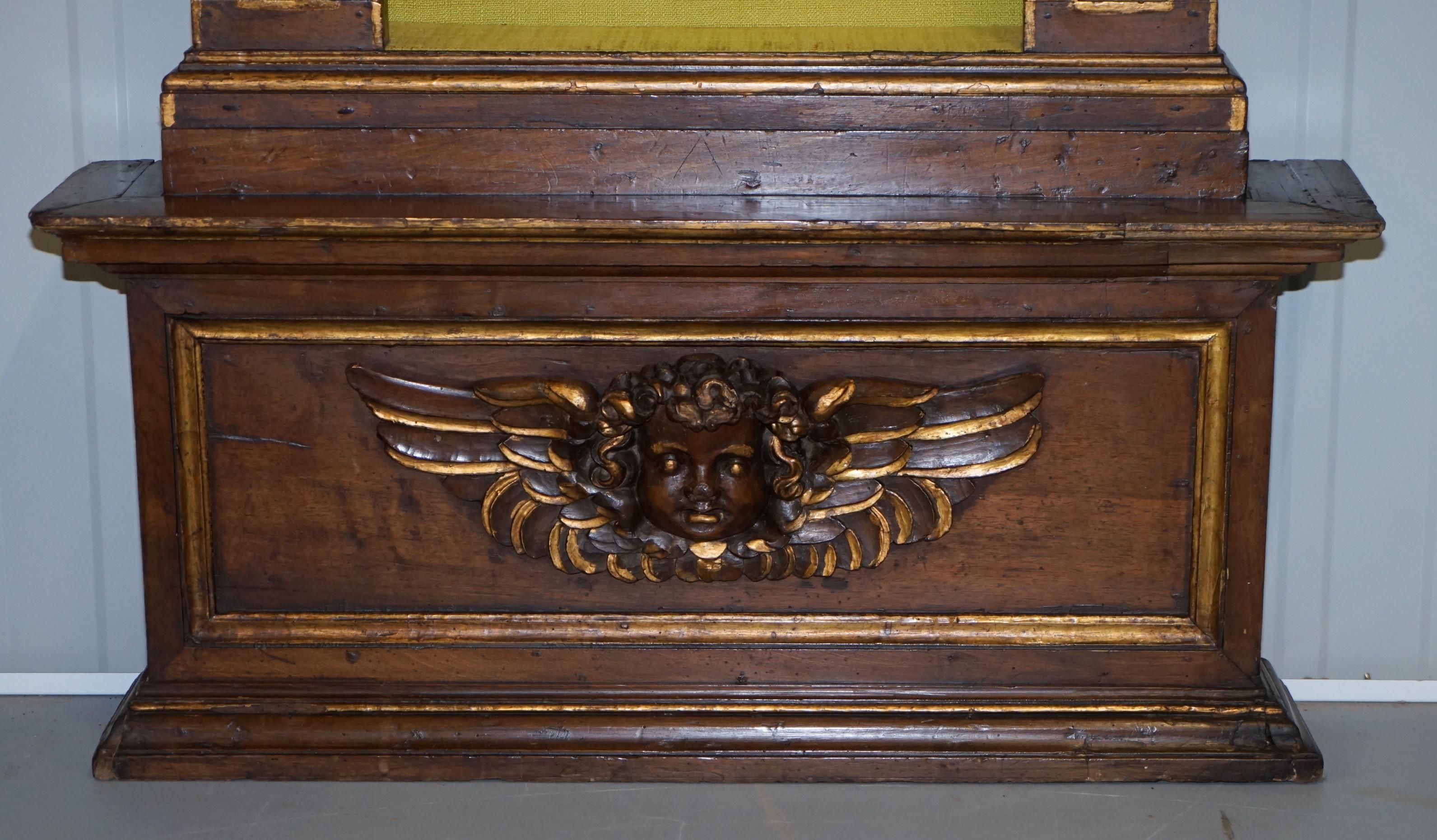 Hand-Crafted Pair of circa 1700 Baroque Walnut & Parcel Gilt Library Bookcases Cherub Angels