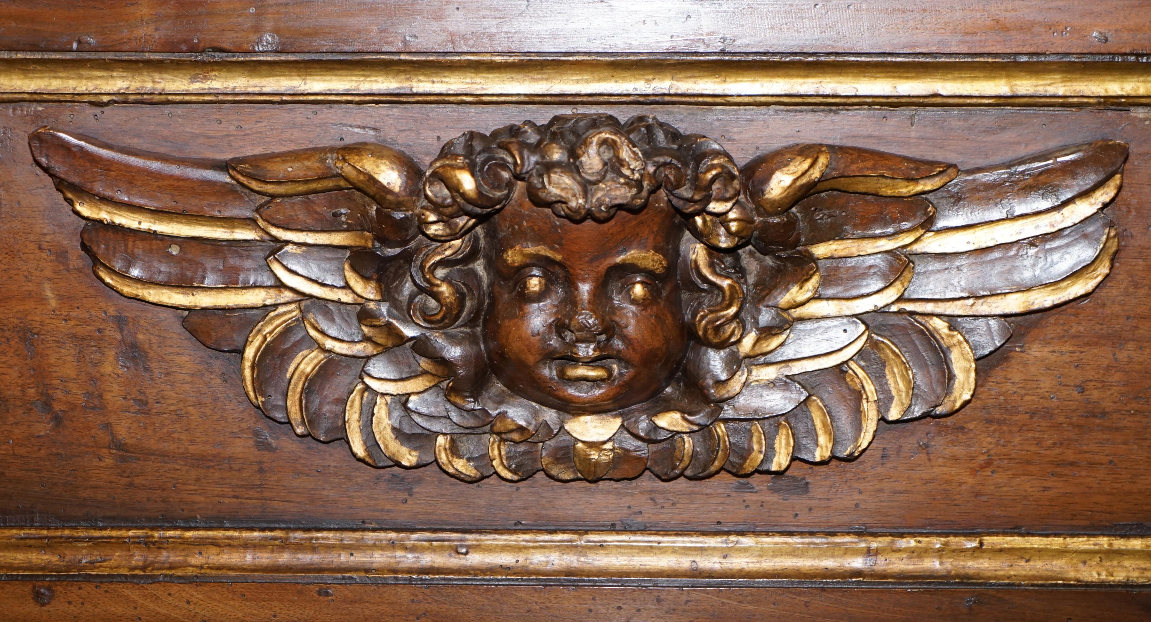 Early 18th Century Pair of circa 1700 Baroque Walnut & Parcel Gilt Library Bookcases Cherub Angels