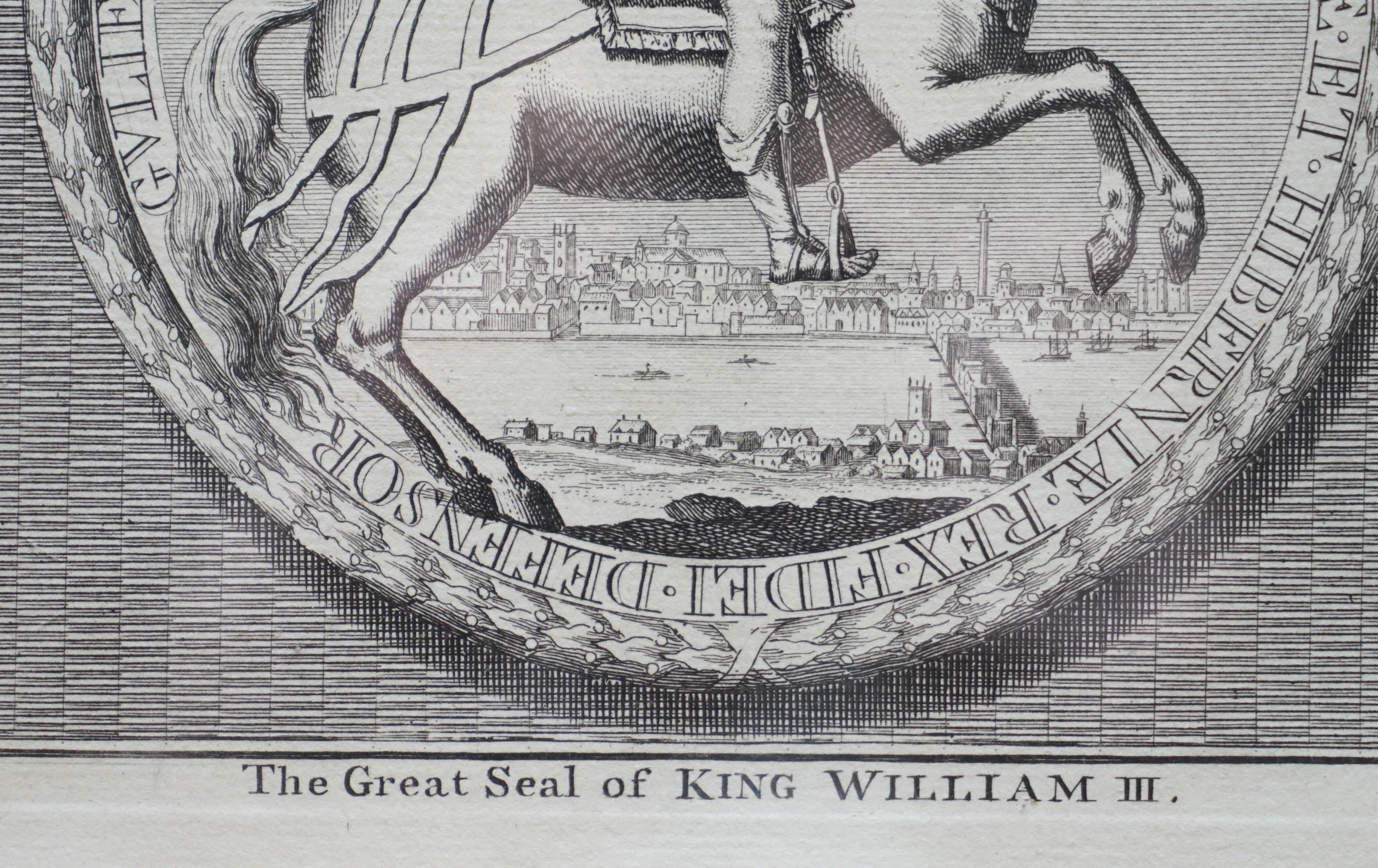 Pair of circa 1730 James Mynde Royal Seal Original Line Printed Prints Framed 4