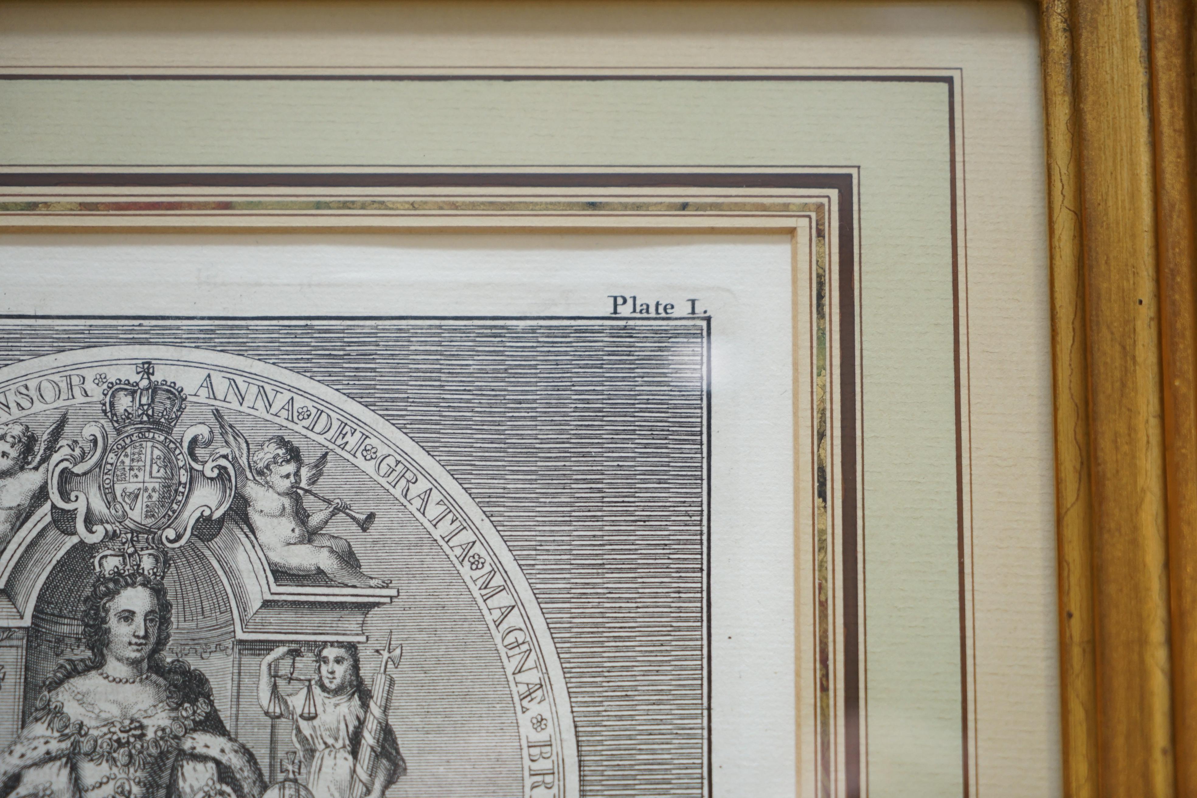 Pair of circa 1730 James Mynde Royal Seal Original Line Printed Prints Framed 10