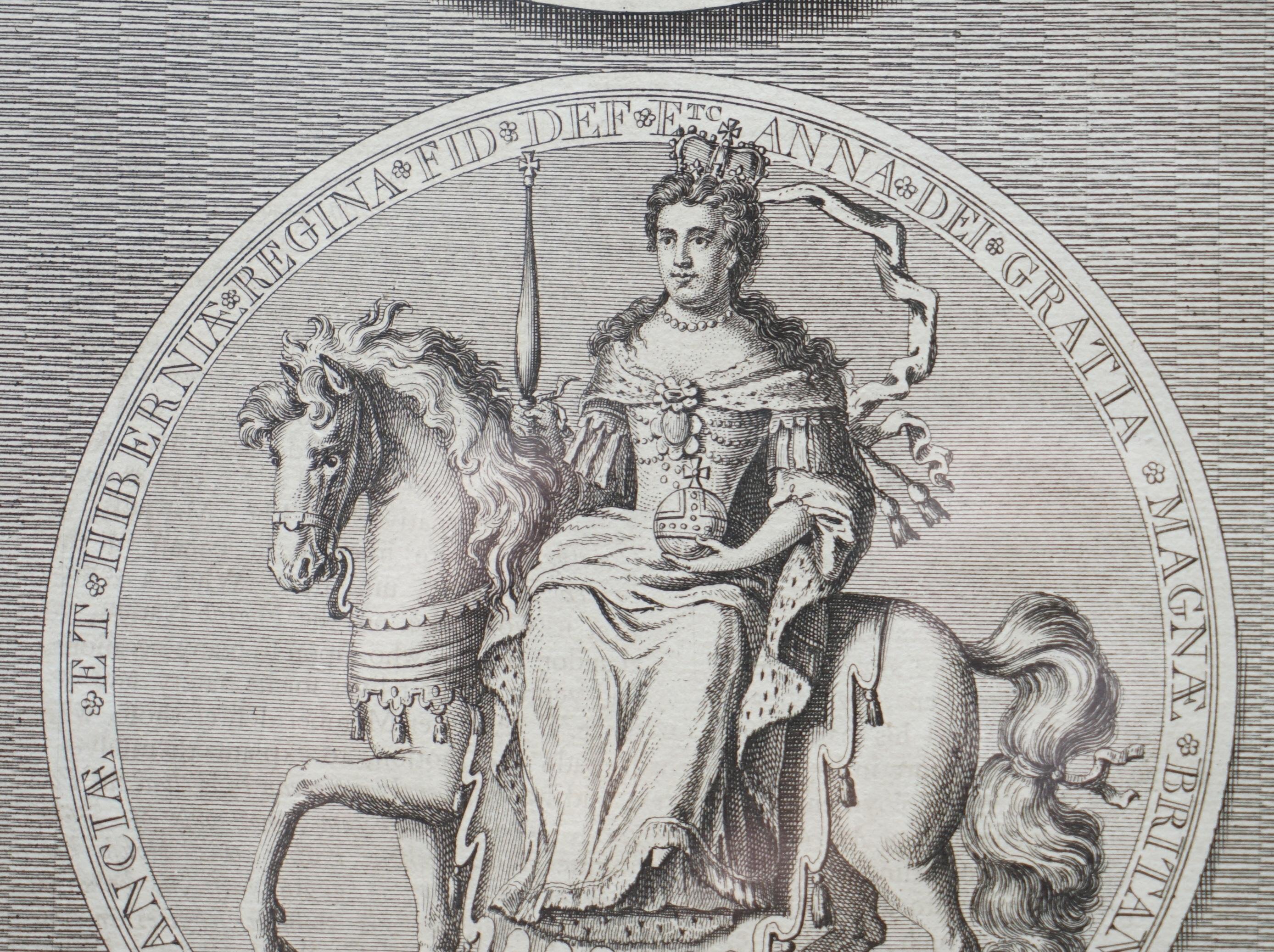 Pair of circa 1730 James Mynde Royal Seal Original Line Printed Prints Framed 12