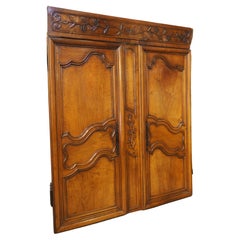 Vintage Pair of Circa 1750 Solid Walnut Façade or Cabinet Doors from Provence, France