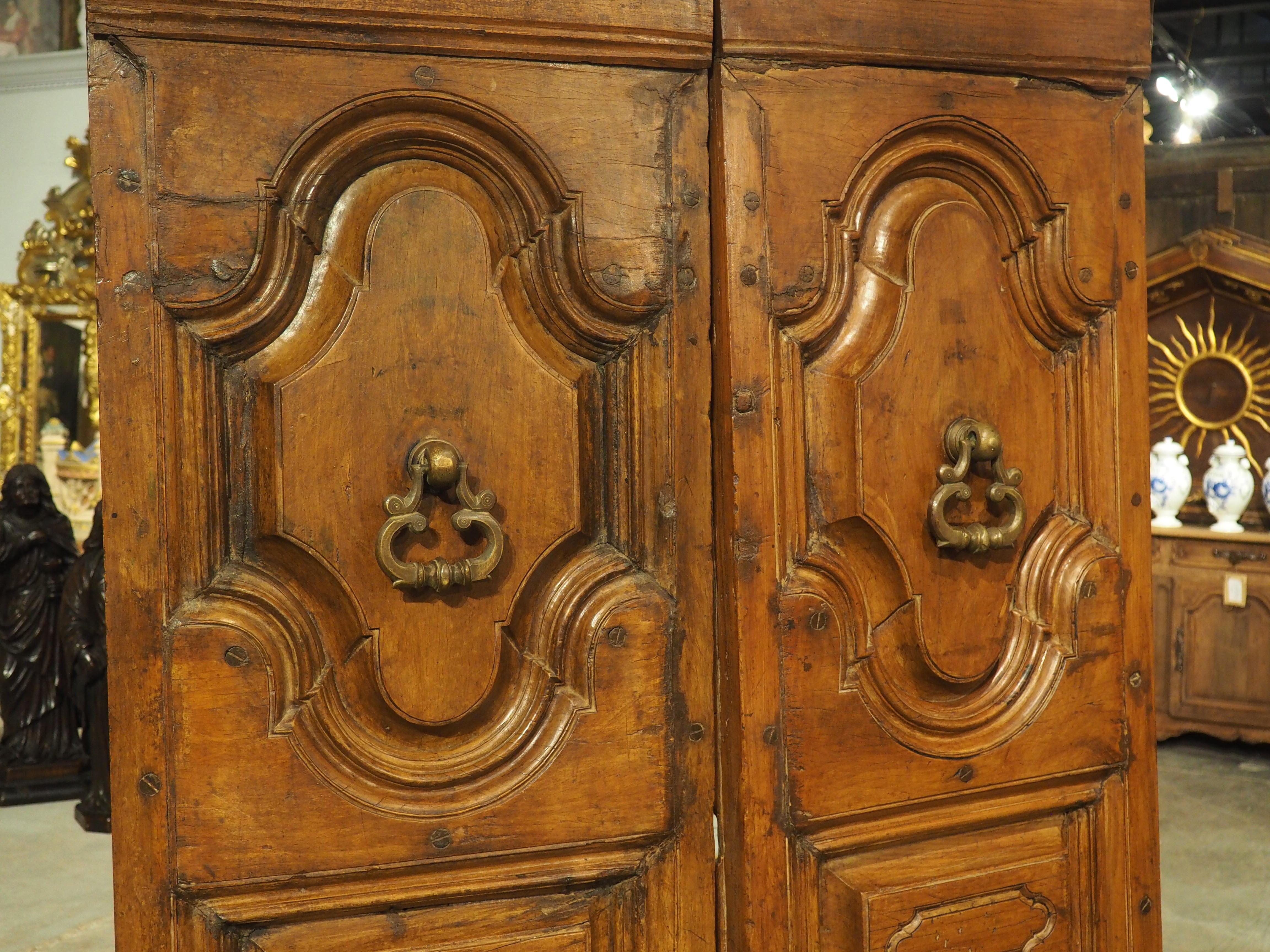 Pair of Circa 1750 Walnut Wood Entry Doors from Spain For Sale 10