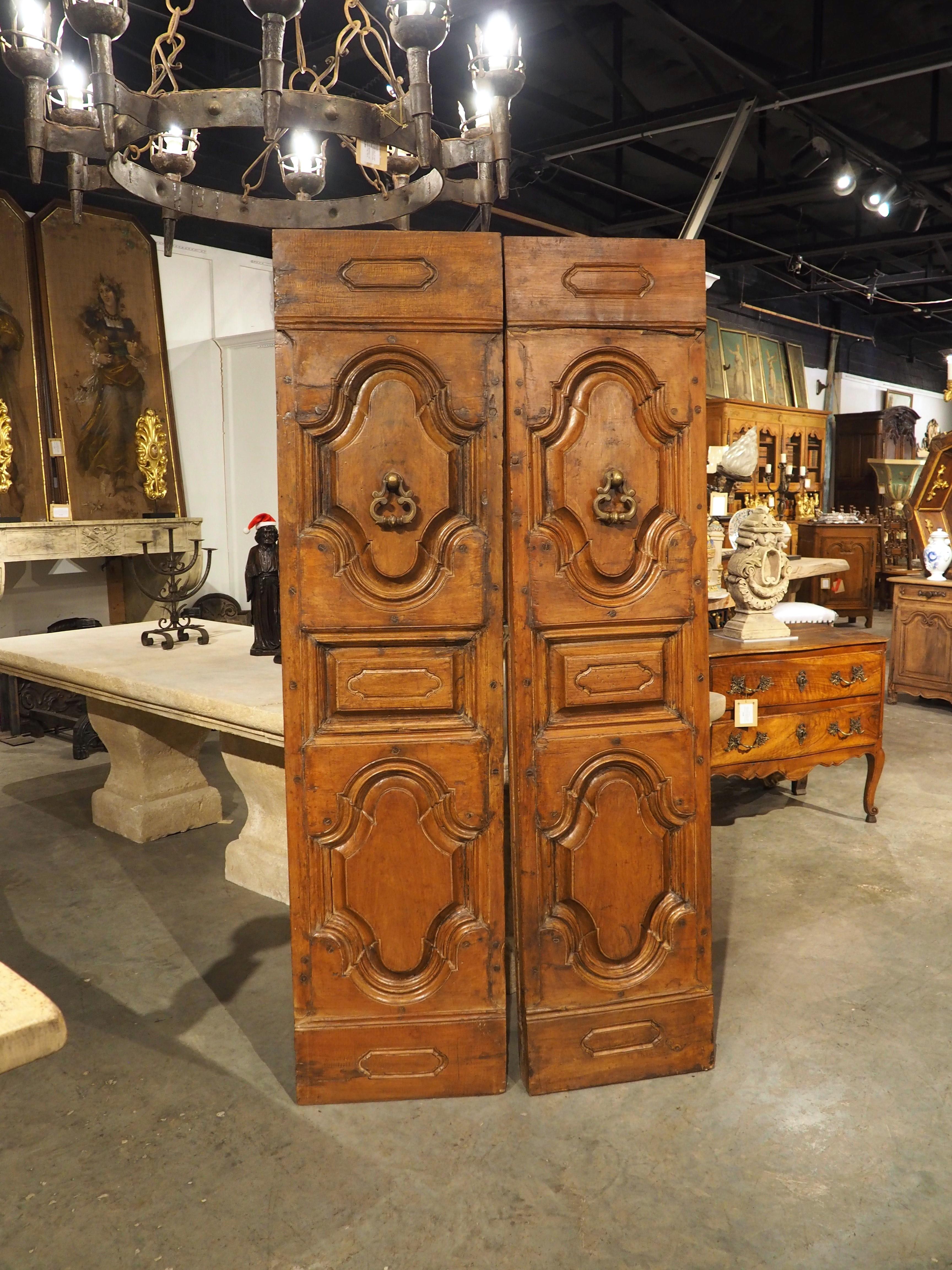 Pair of Circa 1750 Walnut Wood Entry Doors from Spain For Sale 11