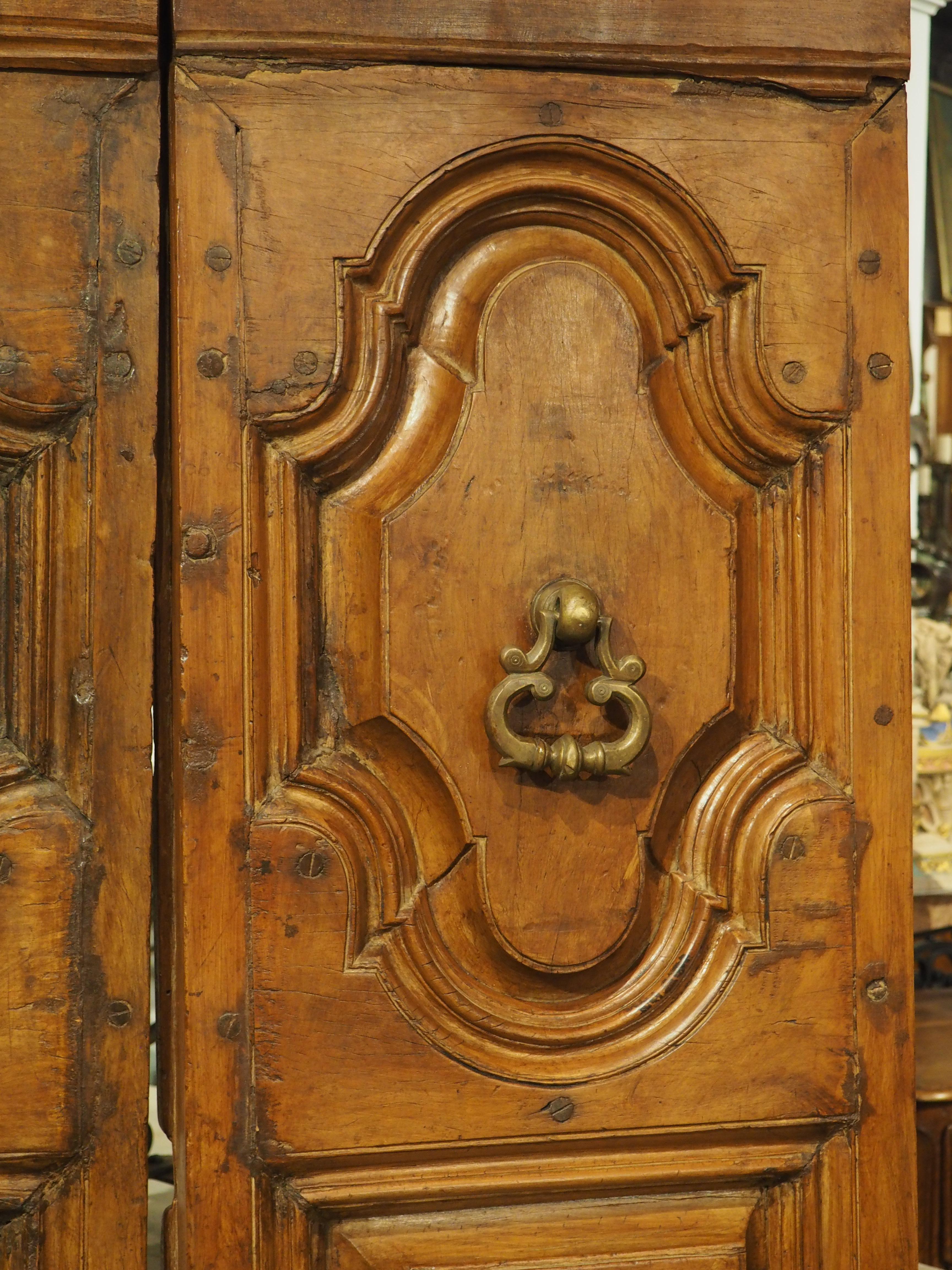 18th Century Pair of Circa 1750 Walnut Wood Entry Doors from Spain For Sale