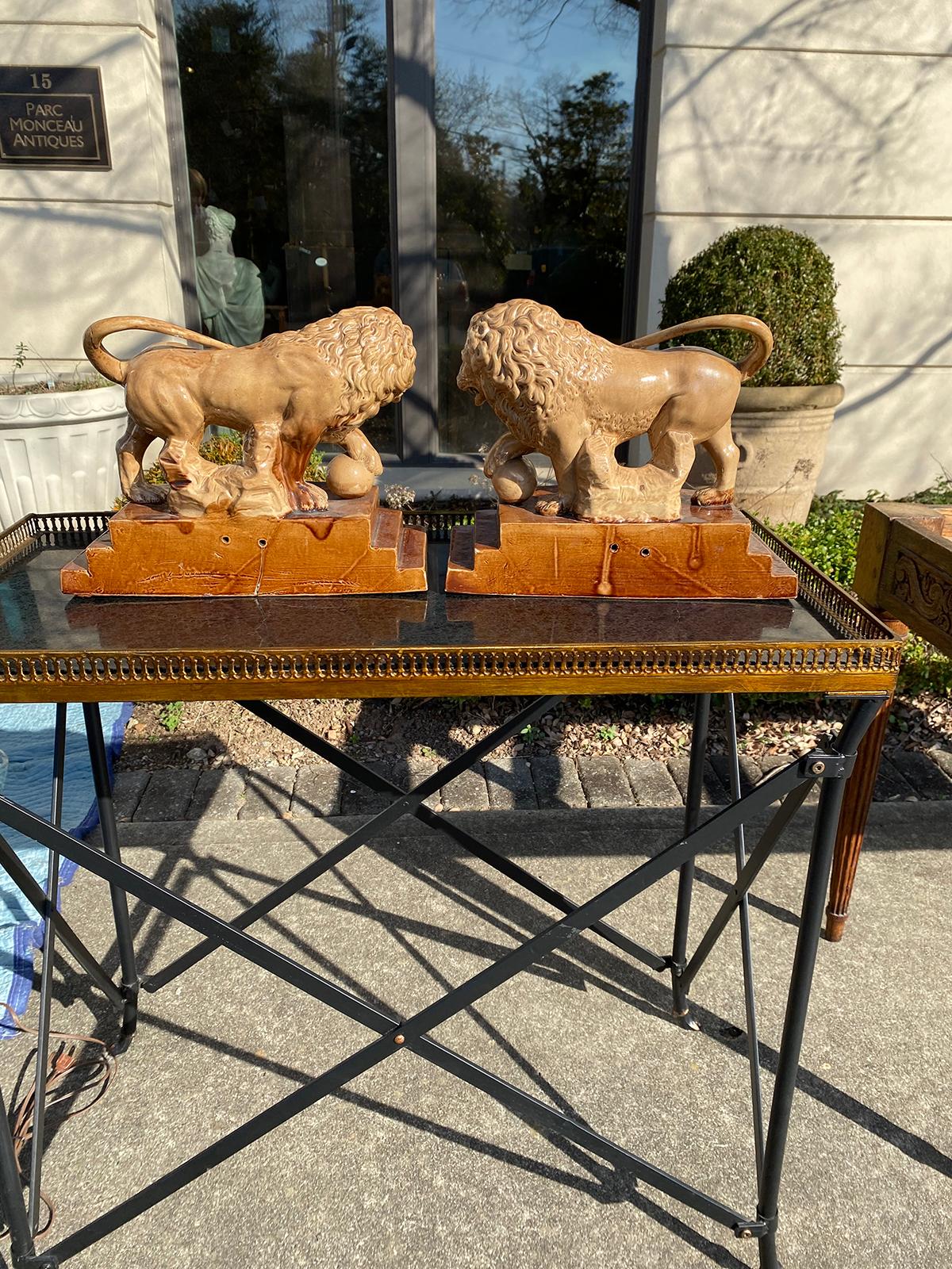 Pair of Circa 1790 English Porcelain Lions, Unusual Form, Unmarked 1