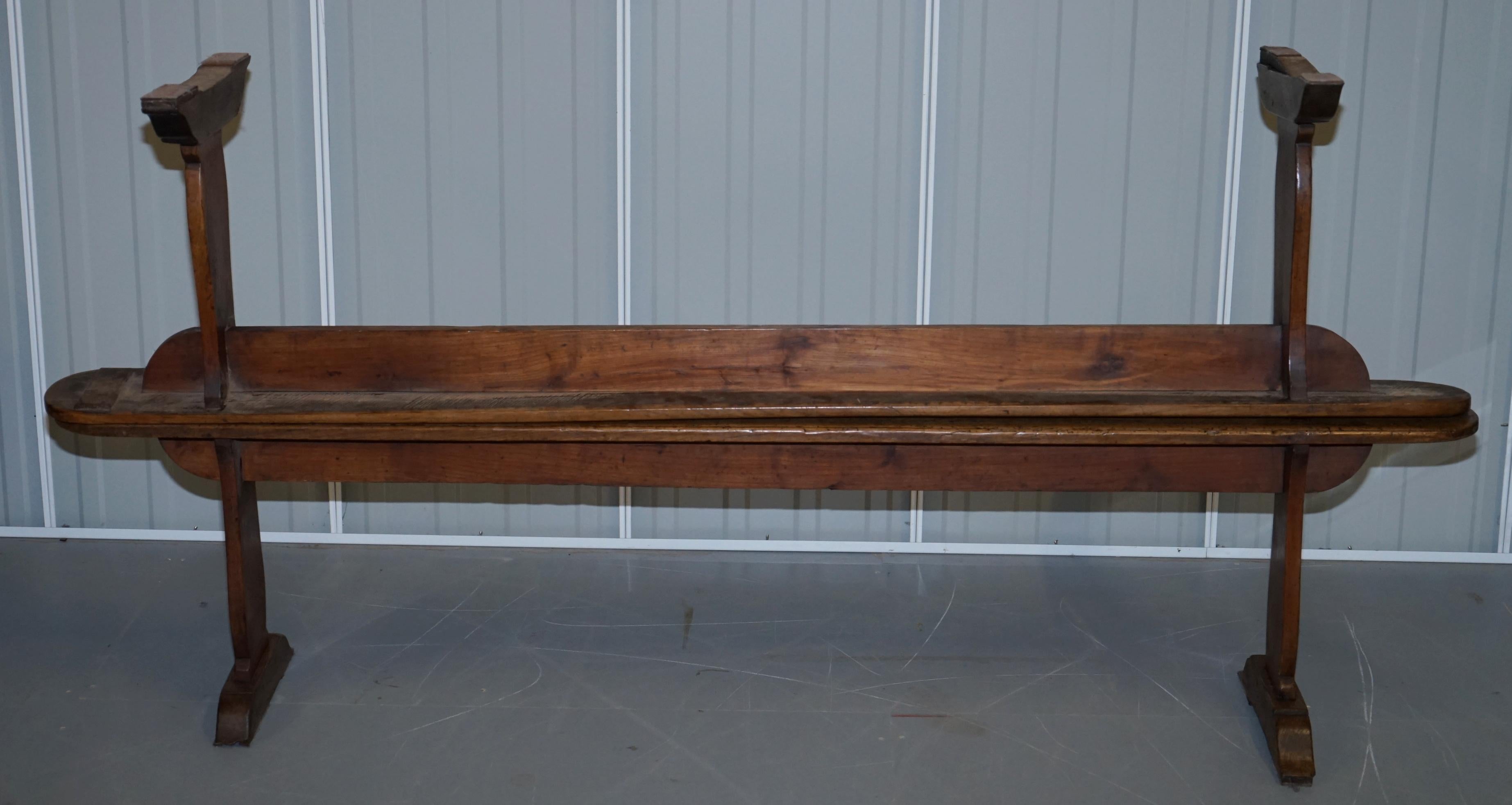 PAIR OF CIRCA 1800 FRENCH PROVINCIAL FRUITWOOD 2 METER REFECTORY TABLE BENCHEs 2