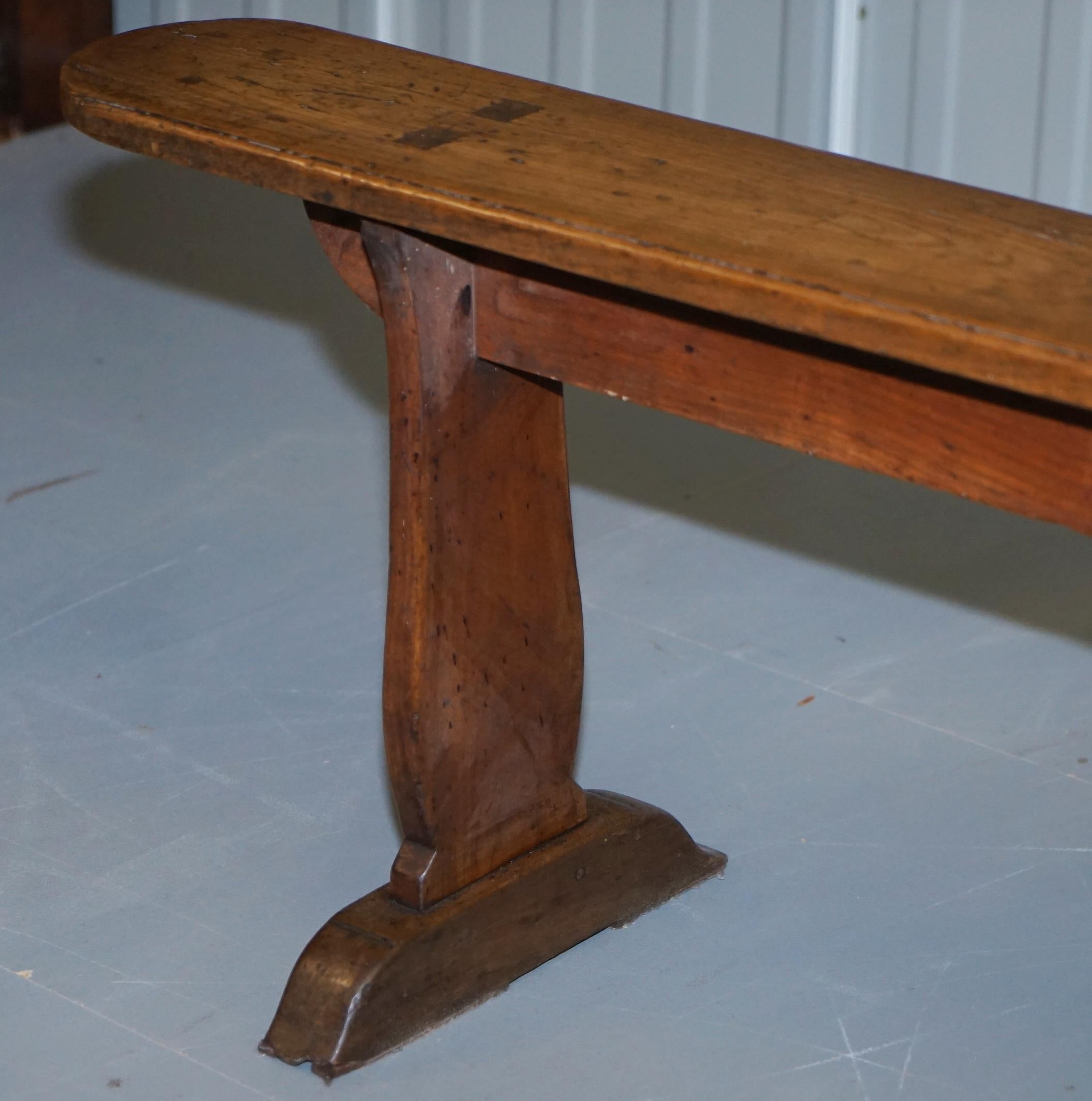 PAIR OF CIRCA 1800 FRENCH PROVINCIAL FRUITWOOD 2 METER REFECTORY TABLE BENCHEs 11