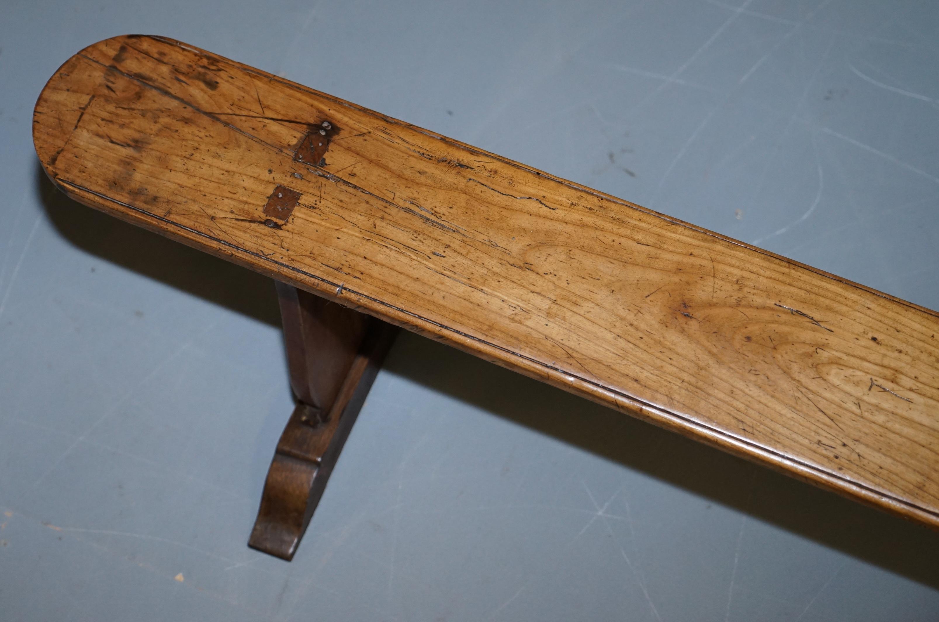 French PAIR OF CIRCA 1800 FRENCH PROVINCIAL FRUITWOOD 2 METER REFECTORY TABLE BENCHEs